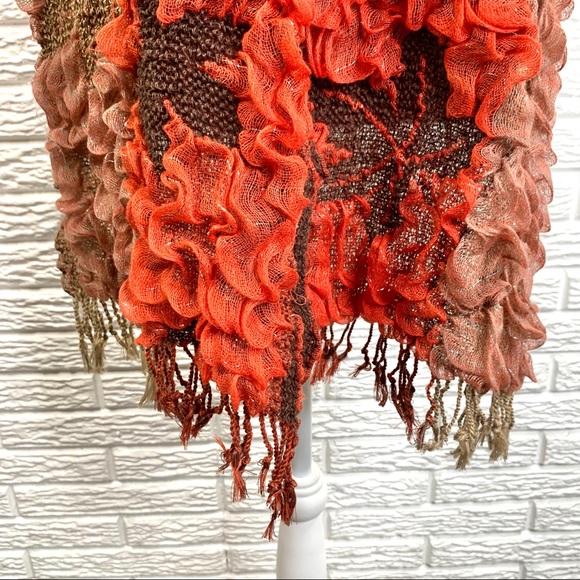 5/$25 Ruffled Floral Scarf Orange Brown Silver - Picture 8 of 8